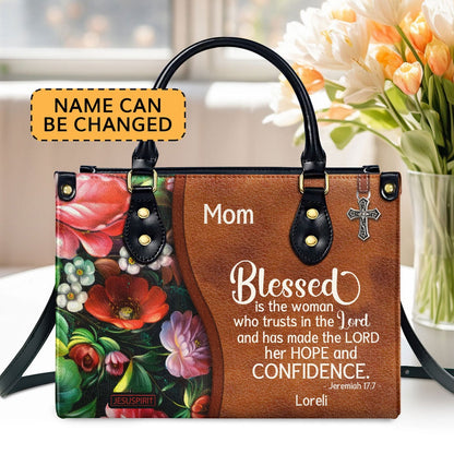 Personalized Christian Leather Bag, Blessed Is The Woman Who Trusts In The Lord - Special Personalized Leather Handbag, Faith Handbag
