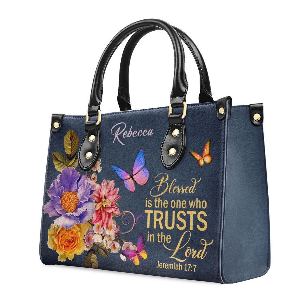 Personalized Christian Leather Bag, Blessed Is The Woman Who Trusts In The Lord Jeremiah 177 Leather Handbag, Faith Handbag