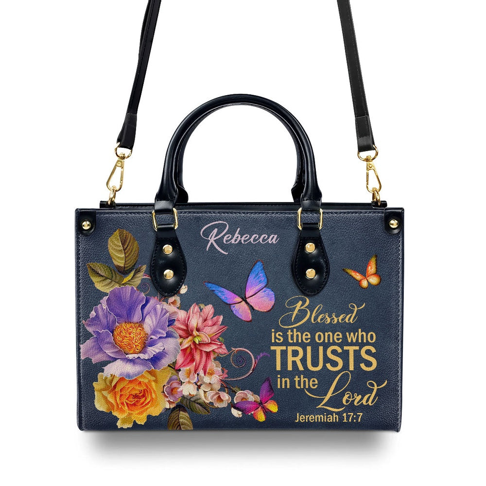 Personalized Christian Leather Bag, Blessed Is The Woman Who Trusts In The Lord Jeremiah 177 Leather Handbag, Faith Handbag