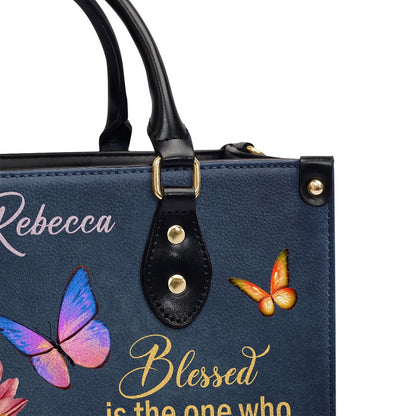 Personalized Christian Leather Bag, Blessed Is The Woman Who Trusts In The Lord Jeremiah 177 Leather Handbag, Faith Handbag