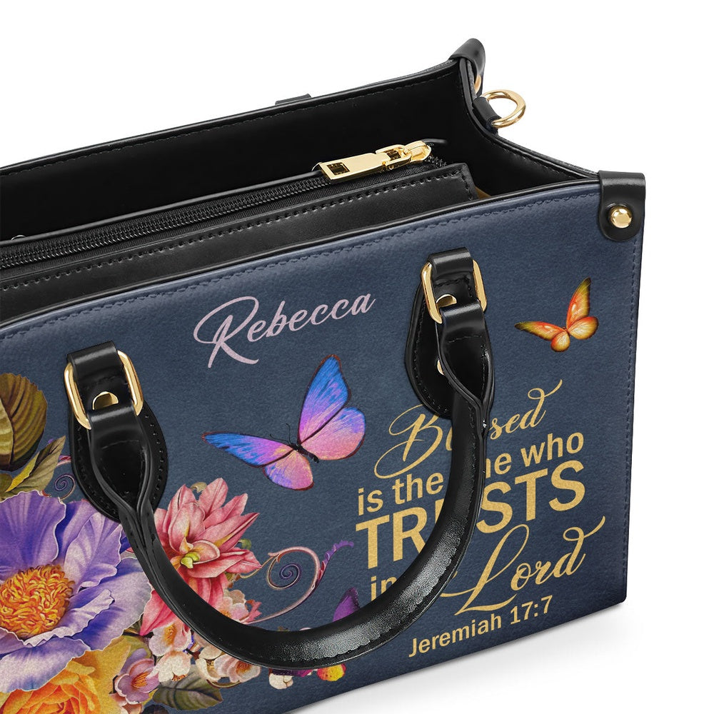 Personalized Christian Leather Bag, Blessed Is The Woman Who Trusts In The Lord Jeremiah 177 Leather Handbag, Faith Handbag