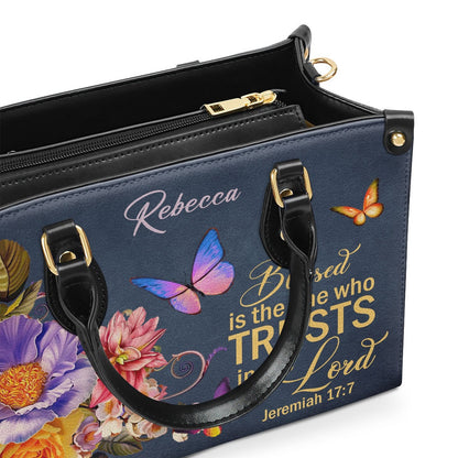 Personalized Christian Leather Bag, Blessed Is The Woman Who Trusts In The Lord Jeremiah 177 Leather Handbag, Faith Handbag