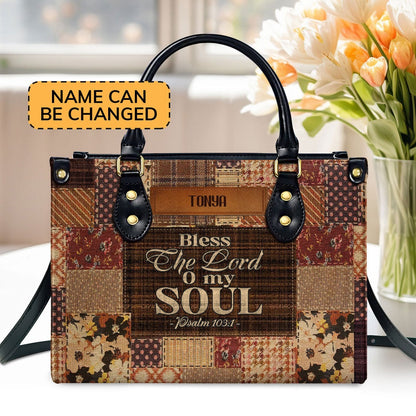 Personalized Christian Leather Bag, Blessed The Lord Leather Handbag, Faith Handbag