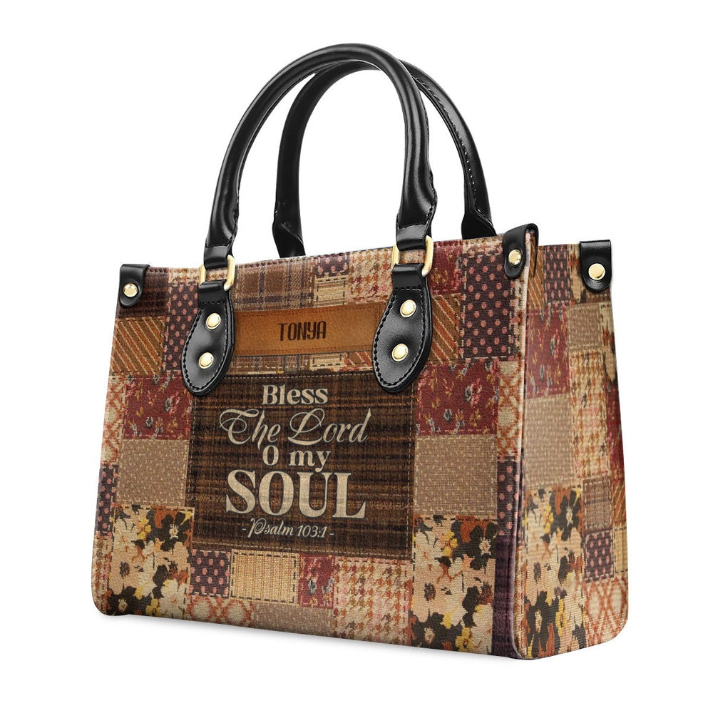 Personalized Christian Leather Bag, Blessed The Lord Leather Handbag, Faith Handbag