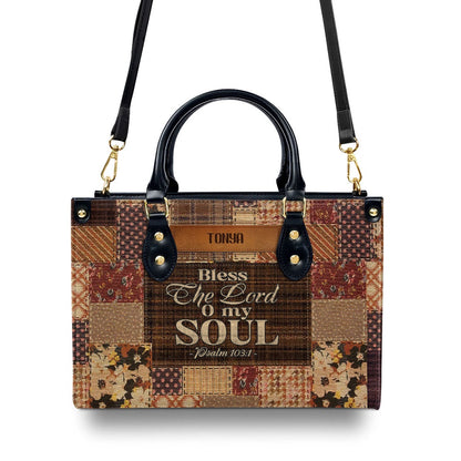 Personalized Christian Leather Bag, Blessed The Lord Leather Handbag, Faith Handbag