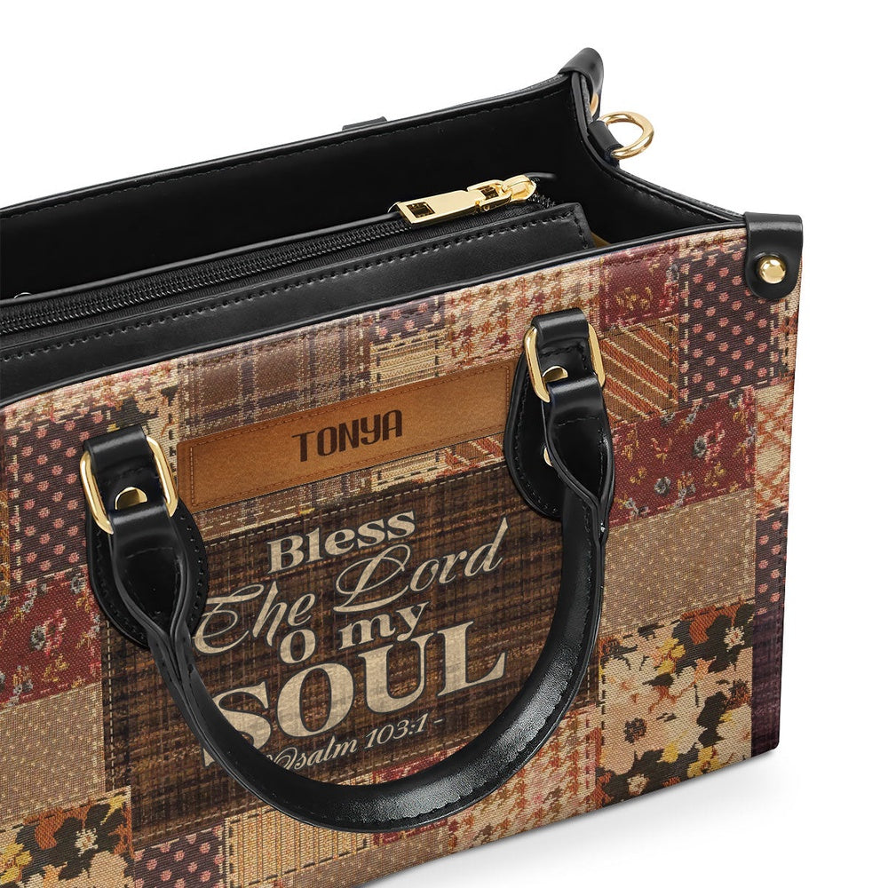 Personalized Christian Leather Bag, Blessed The Lord Leather Handbag, Faith Handbag
