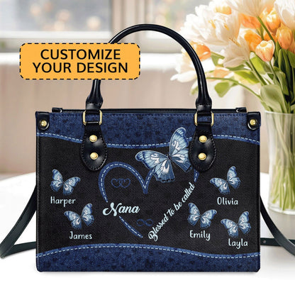 Personalized Christian Leather Bag, Blessed To Be Called Grandma Leather Handbag, Faith Handbag