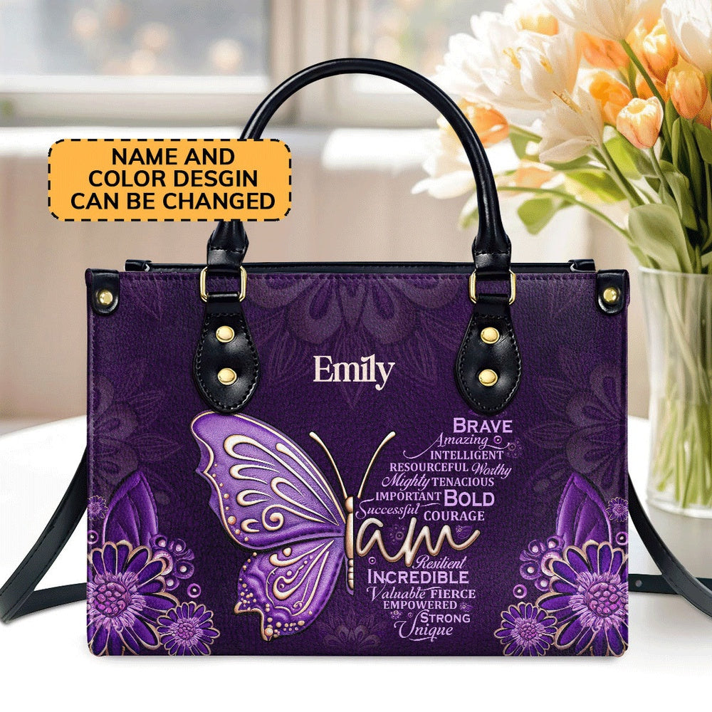 Personalized Christian Leather Bag, Brave Amazing Intelligent Resourceful Tenacious Mighty Important Leather Handbag, Faith Handbag