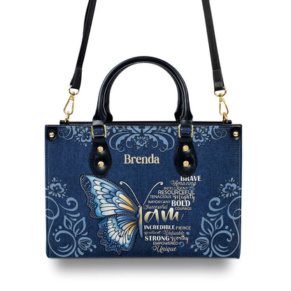 Personalized Christian Leather Bag, Brave Amazing Intelligent Resourceful Tenacious Mighty Important Leather Handbag, Faith Handbag