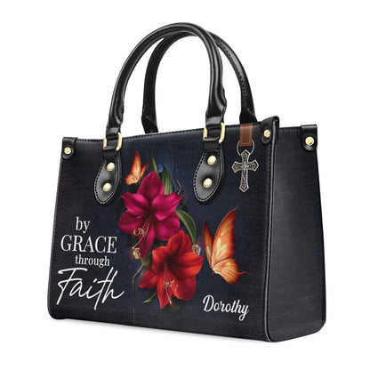 Personalized Christian Leather Bag, By Grace Through Faith - Beautiful Personalized Leather Handbag, Faith Handbag
