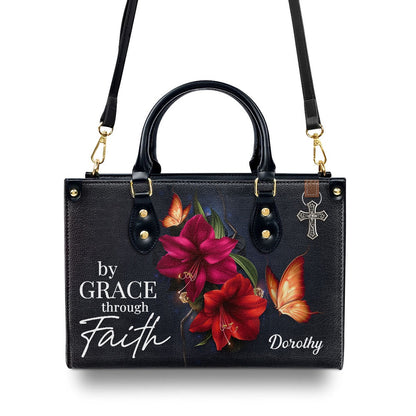 Personalized Christian Leather Bag, By Grace Through Faith - Beautiful Personalized Leather Handbag, Faith Handbag