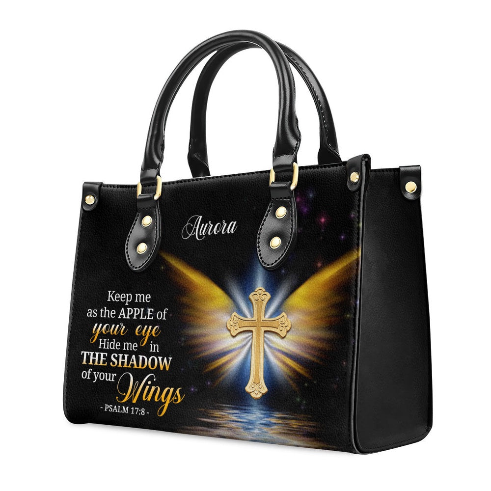 Personalized Christian Leather Bag, Christian Gifts For Women Of God Hide Me In The Shadow Of Your Wings Psalm 178 Leather Handbag, Faith Handbag