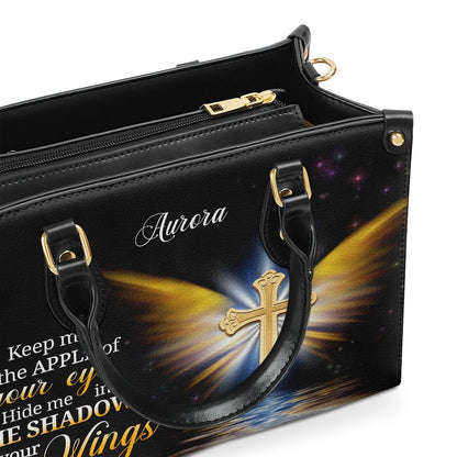 Personalized Christian Leather Bag, Christian Gifts For Women Of God Hide Me In The Shadow Of Your Wings Psalm 178 Leather Handbag, Faith Handbag