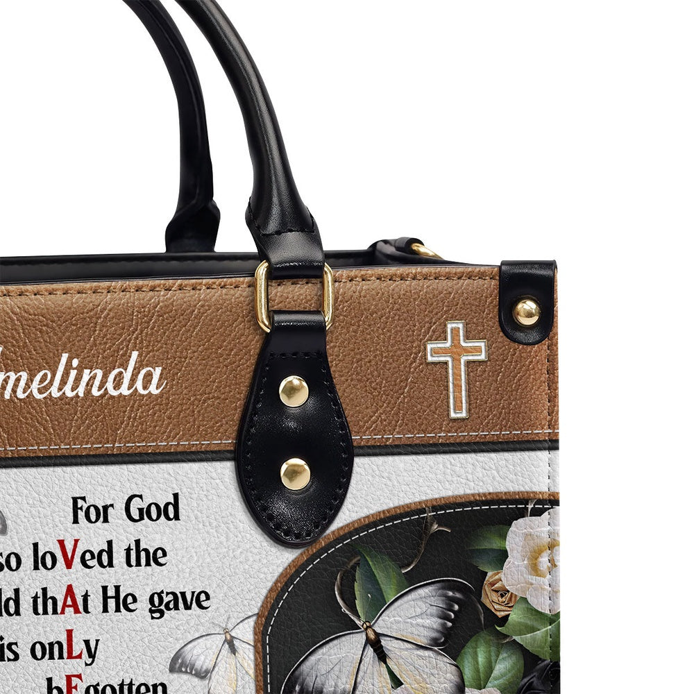 Personalized Christian Leather Bag, Christian Valentines Day Ideas John 316 For God So Loved The World Leather Handbag, Faith Handbag