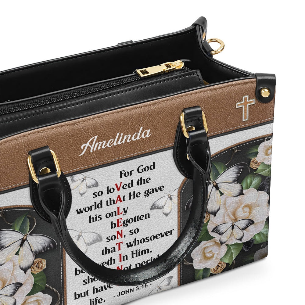 Personalized Christian Leather Bag, Christian Valentines Day Ideas John 316 For God So Loved The World Leather Handbag, Faith Handbag