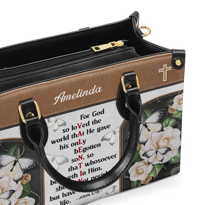 Personalized Christian Leather Bag, Christian Valentines Day Ideas John 316 For God So Loved The World Leather Handbag, Faith Handbag