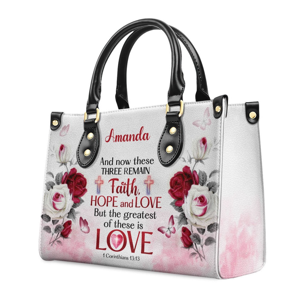 Personalized Christian Leather Bag, Corinthians 1313 Leather Handbag, Faith Handbag