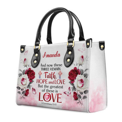 Personalized Christian Leather Bag, Corinthians 1313 Leather Handbag, Faith Handbag