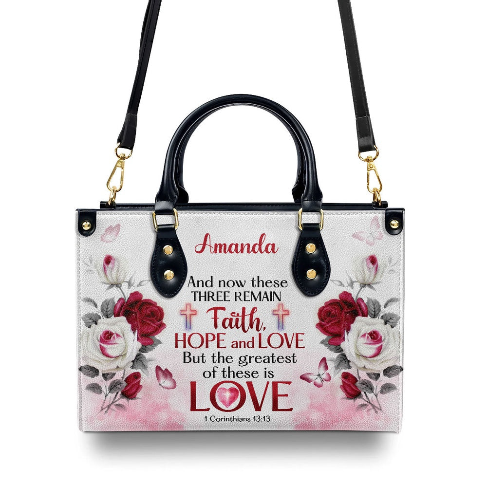 Personalized Christian Leather Bag, Corinthians 1313 Leather Handbag, Faith Handbag