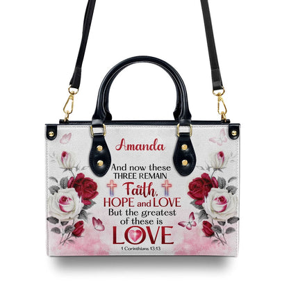 Personalized Christian Leather Bag, Corinthians 1313 Leather Handbag, Faith Handbag