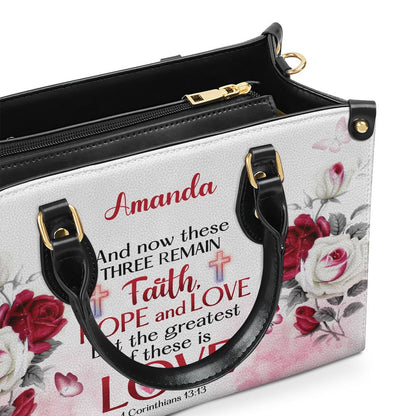Personalized Christian Leather Bag, Corinthians 1313 Leather Handbag, Faith Handbag
