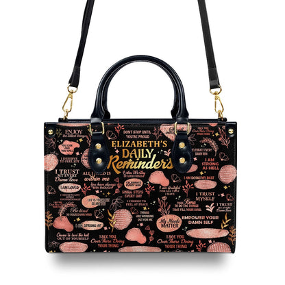 Personalized Christian Leather Bag, Daily Reminders Personalized Leather Handbag, Faith Handbag