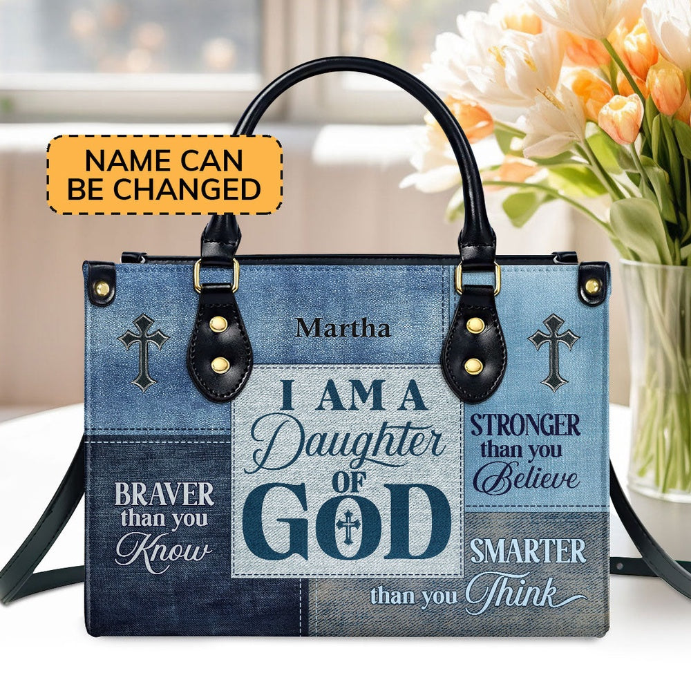 Personalized Christian Leather Bag, Daughter Of God Leather Handbag, Faith Handbag