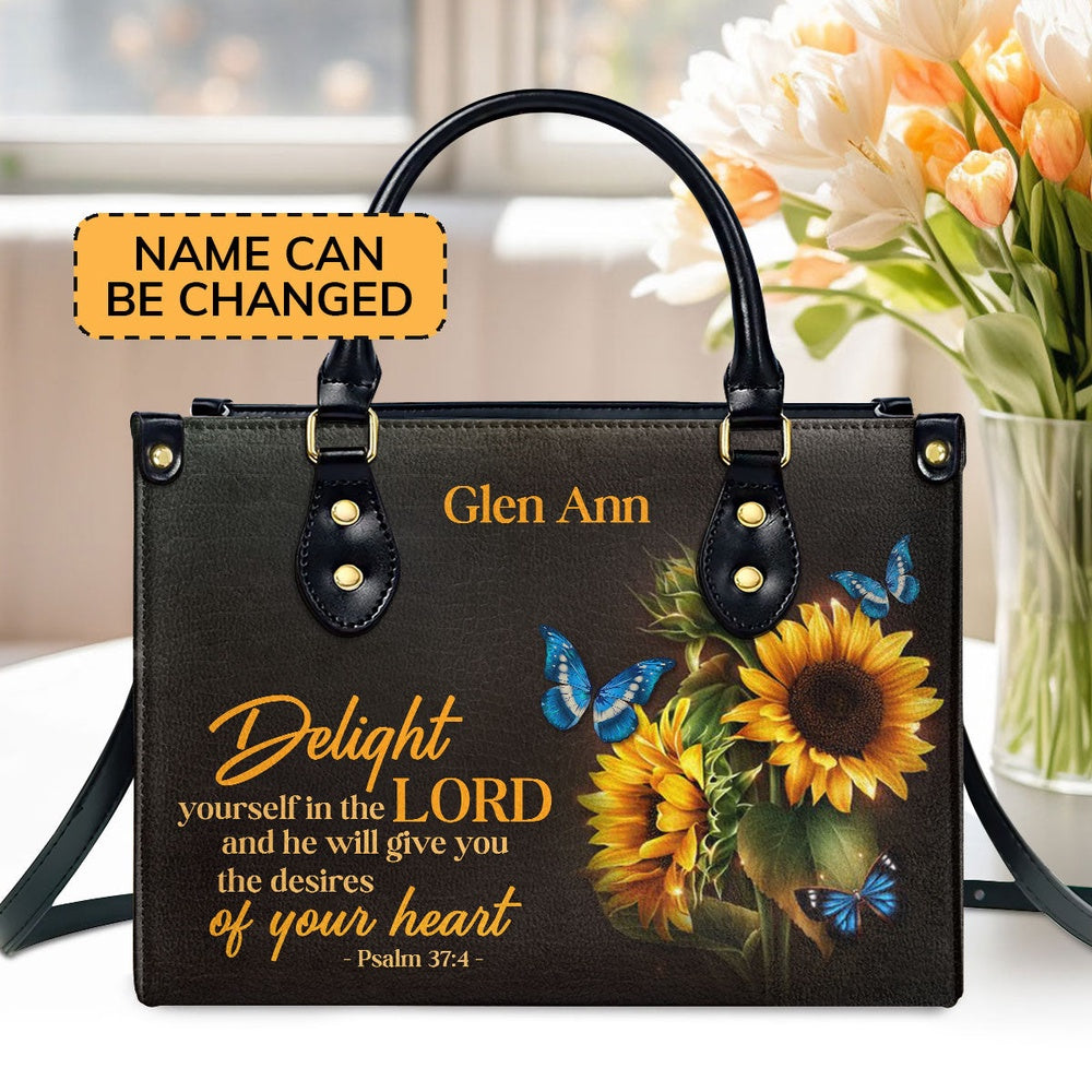 Personalized Christian Leather Bag, Delight Yourself In The Lord - Awesome Personalized Leather Handbag, Faith Handbag