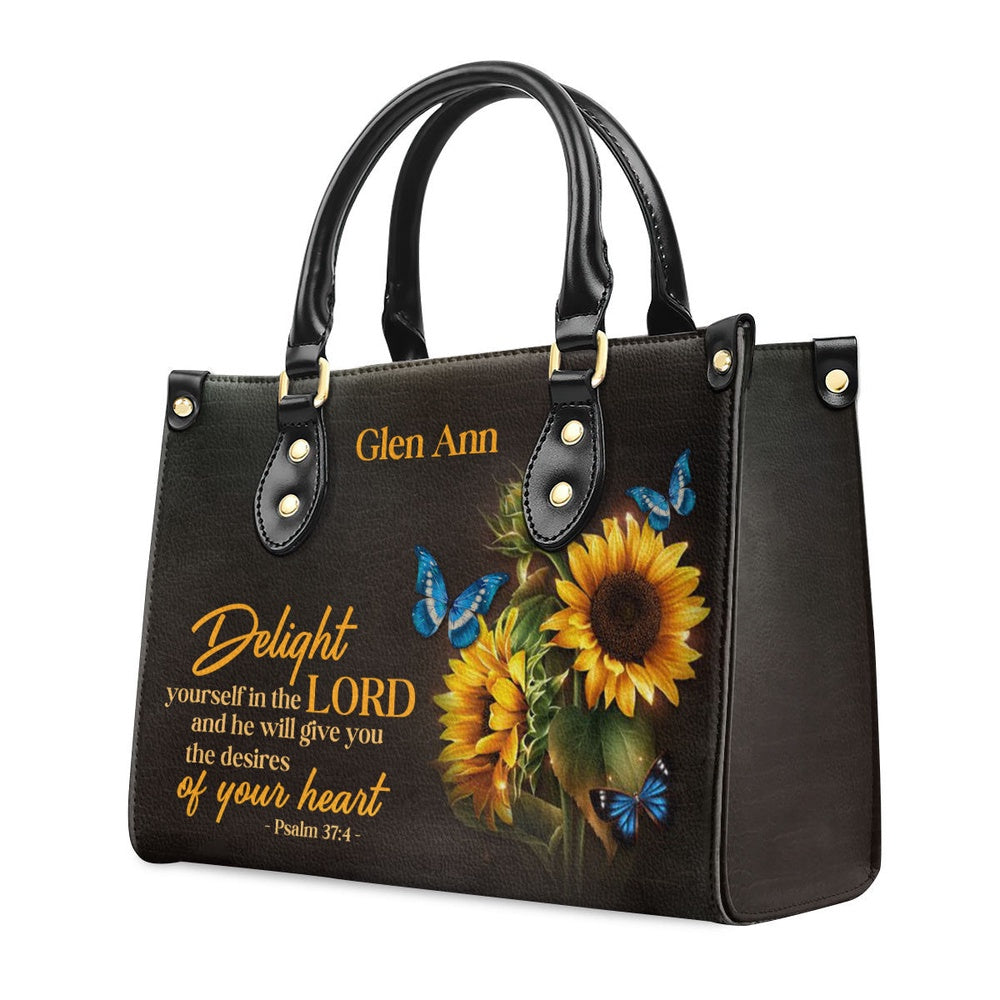 Personalized Christian Leather Bag, Delight Yourself In The Lord - Awesome Personalized Leather Handbag, Faith Handbag