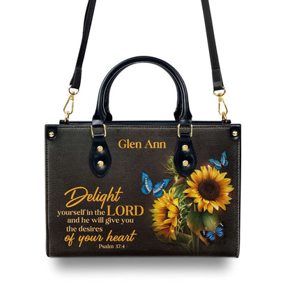 Personalized Christian Leather Bag, Delight Yourself In The Lord - Awesome Personalized Leather Handbag, Faith Handbag