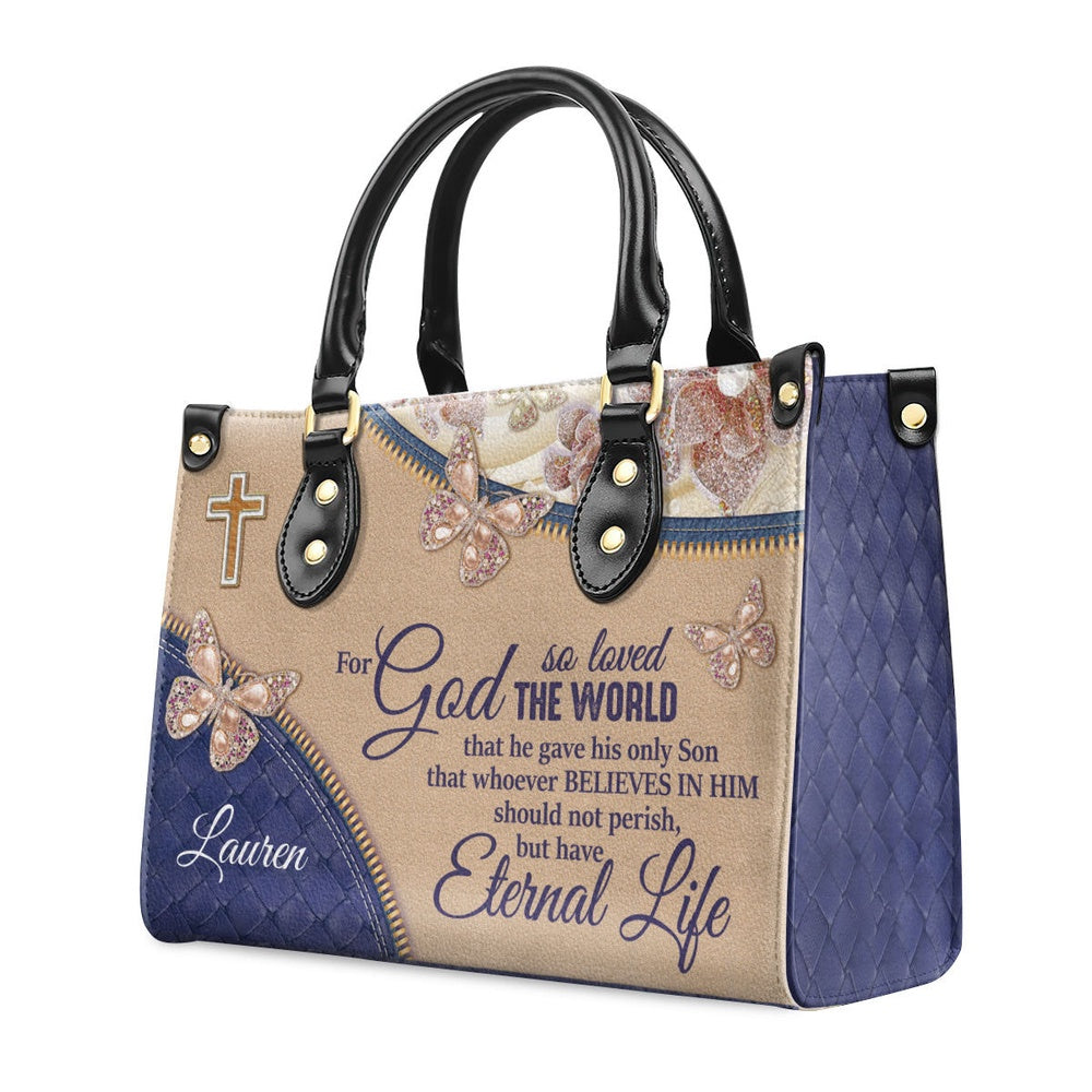 Personalized Christian Leather Bag, Elegant Personalized Leather Handbag - For God So Loved The World, Faith Handbag