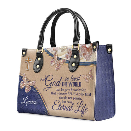 Personalized Christian Leather Bag, Elegant Personalized Leather Handbag - For God So Loved The World, Faith Handbag