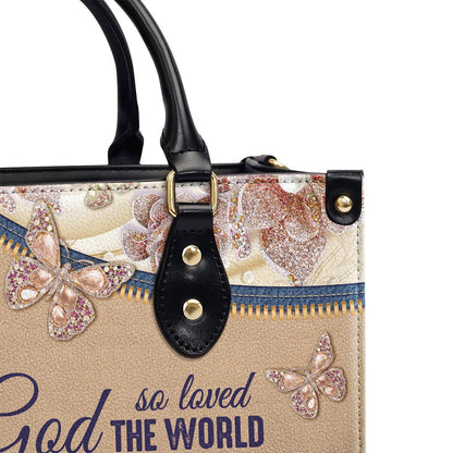 Personalized Christian Leather Bag, Elegant Personalized Leather Handbag - For God So Loved The World, Faith Handbag