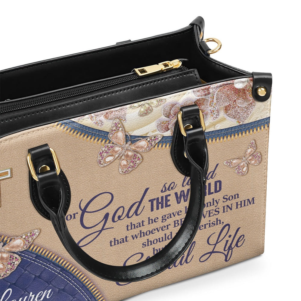 Personalized Christian Leather Bag, Elegant Personalized Leather Handbag - For God So Loved The World, Faith Handbag