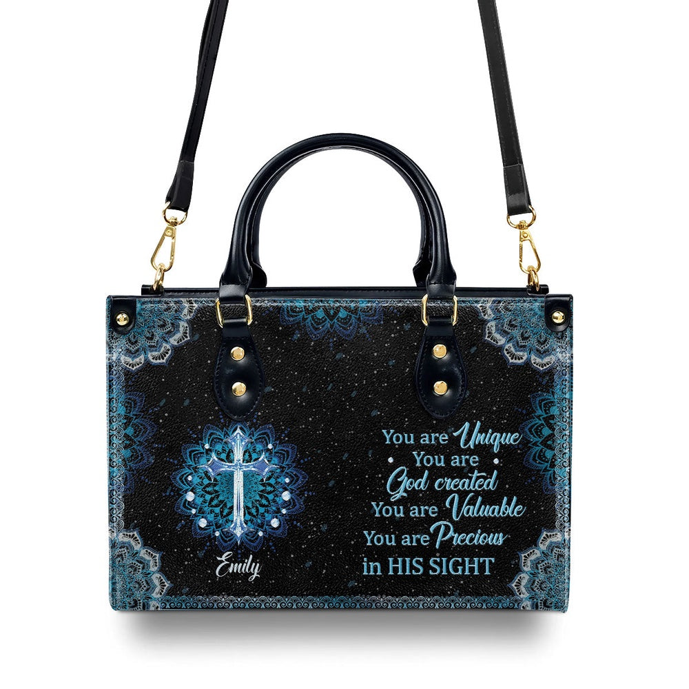 Personalized Christian Leather Bag, Elegant Personalized Leather Handbag - You Are Precious In His Sight, Faith Handbag