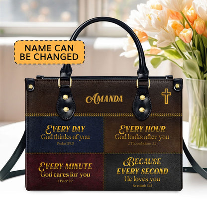 Personalized Christian Leather Bag, Everyday God Thinks Of You Meaningful Leather Handbag, Spiritual Gifts For Christian Woman, Faith Handbag