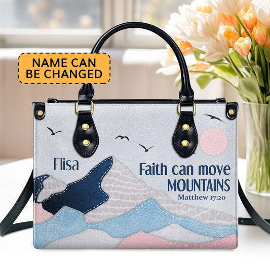 Personalized Christian Leather Bag, Faith Can Move Mountains Leather Handbag, Faith Handbag