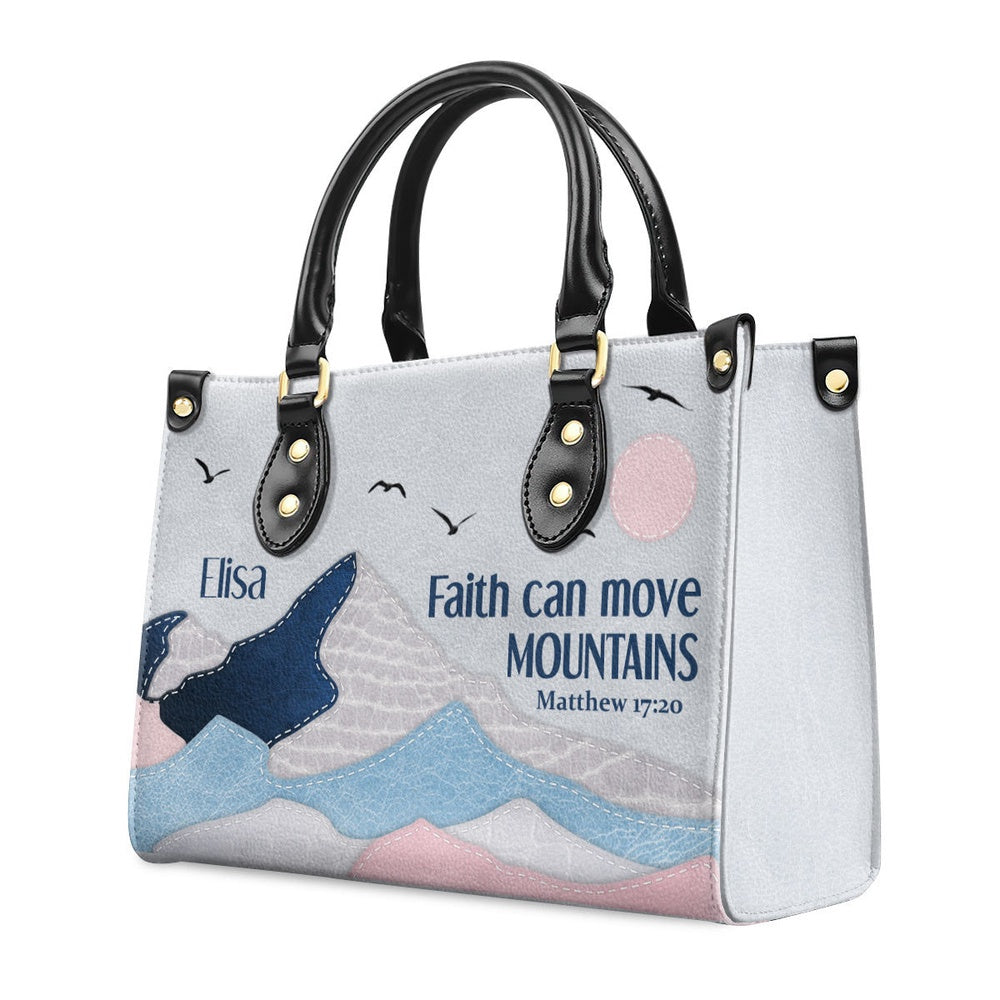 Personalized Christian Leather Bag, Faith Can Move Mountains Leather Handbag, Faith Handbag