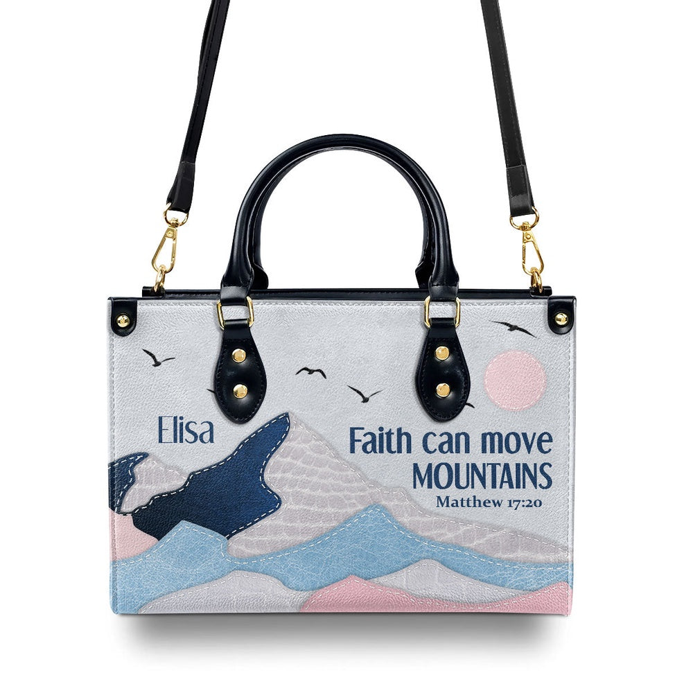 Personalized Christian Leather Bag, Faith Can Move Mountains Leather Handbag, Faith Handbag