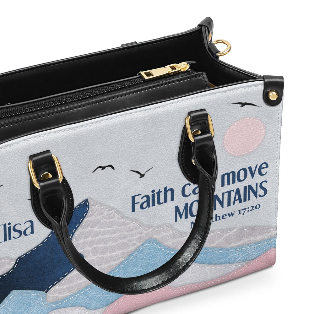 Personalized Christian Leather Bag, Faith Can Move Mountains Leather Handbag, Faith Handbag