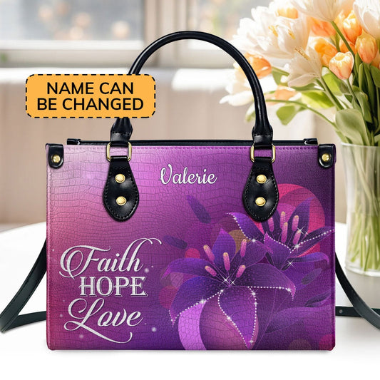 Personalized Christian Leather Bag, Faith, Hope, Love Leather Handbag, Faith Handbag