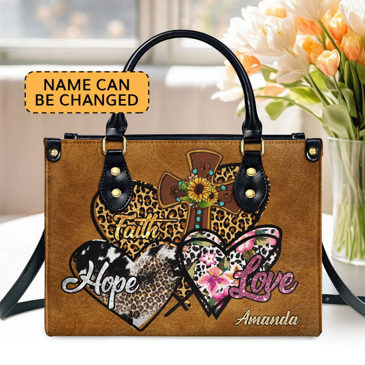 Personalized Christian Leather Bag, Faith Hope Love Leather Handbag, Faith Handbag