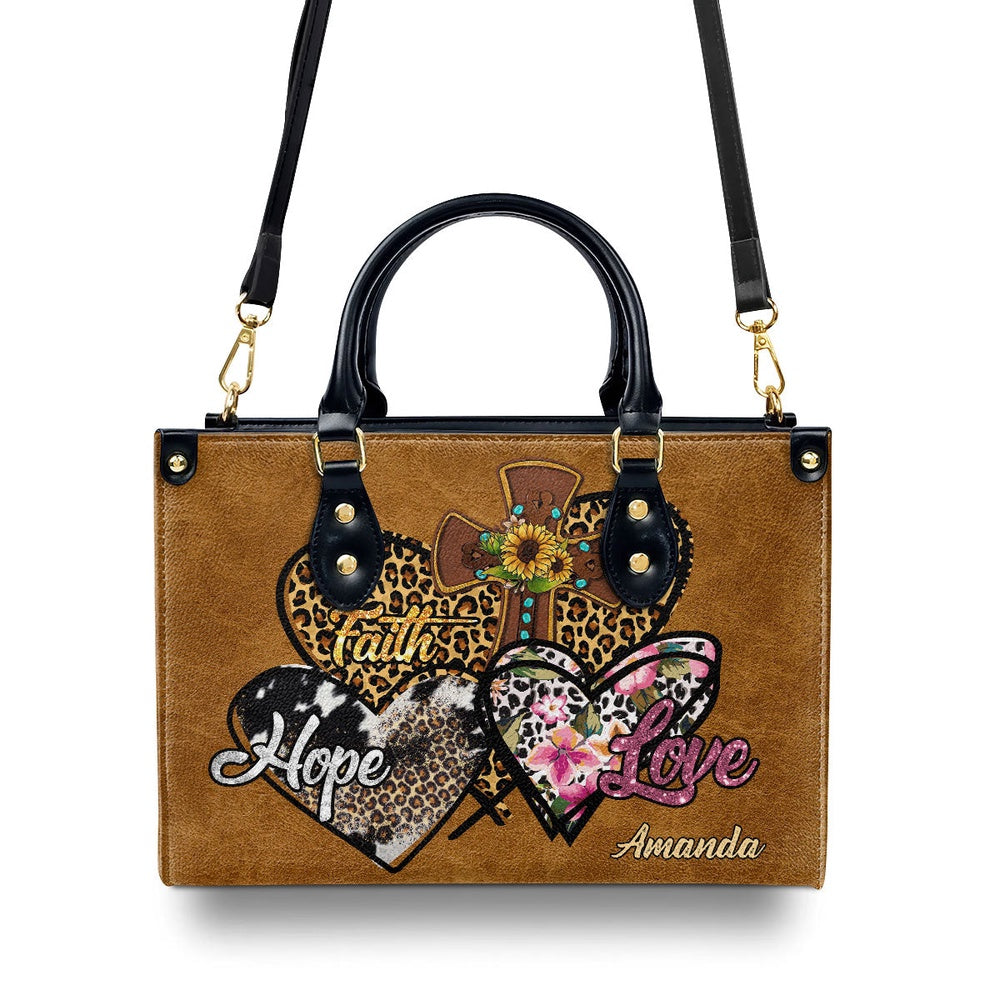 Personalized Christian Leather Bag, Faith Hope Love Leather Handbag, Faith Handbag