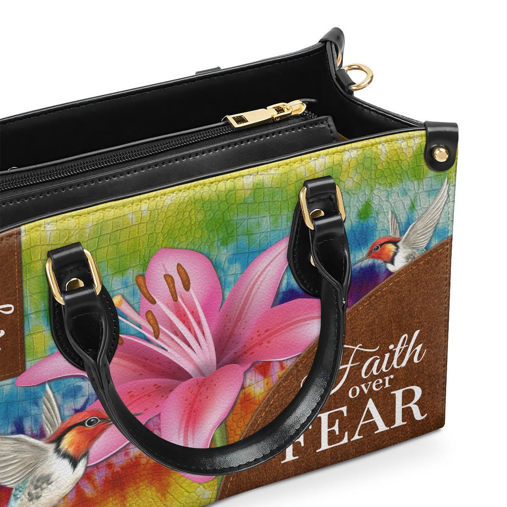 Personalized Christian Leather Bag, Faith Over Fear - Awesome Personalized Lily Leather Handbag, Faith Handbag