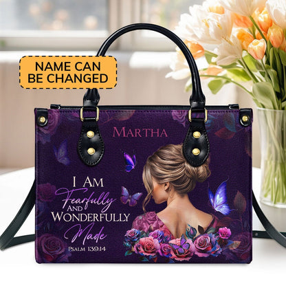 Personalized Christian Leather Bag, Fearfully and Wonderfully Made Leather Handbag, Faith Handbag