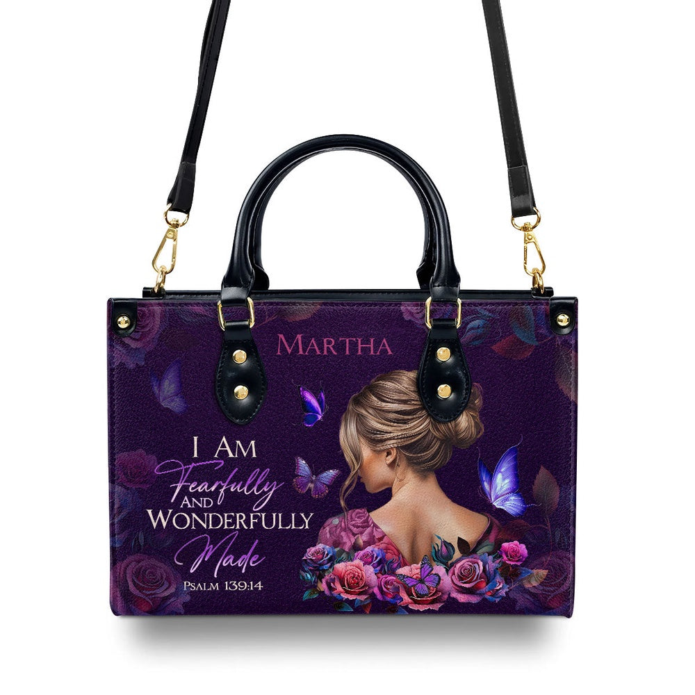 Personalized Christian Leather Bag, Fearfully and Wonderfully Made Leather Handbag, Faith Handbag