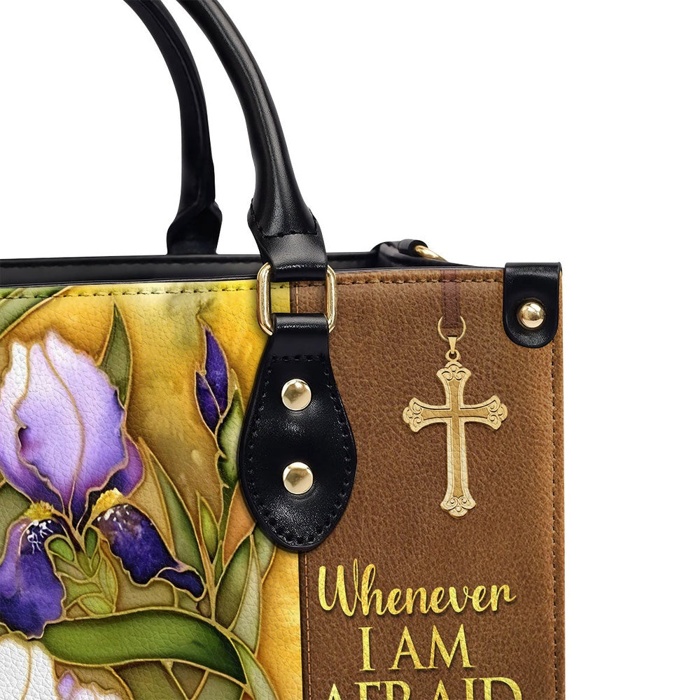 Personalized Christian Leather Bag, Flower And Cross Whenever I Am Afraid, I Trust In You Psalm 563 Leather Handbag, Faith Handbag