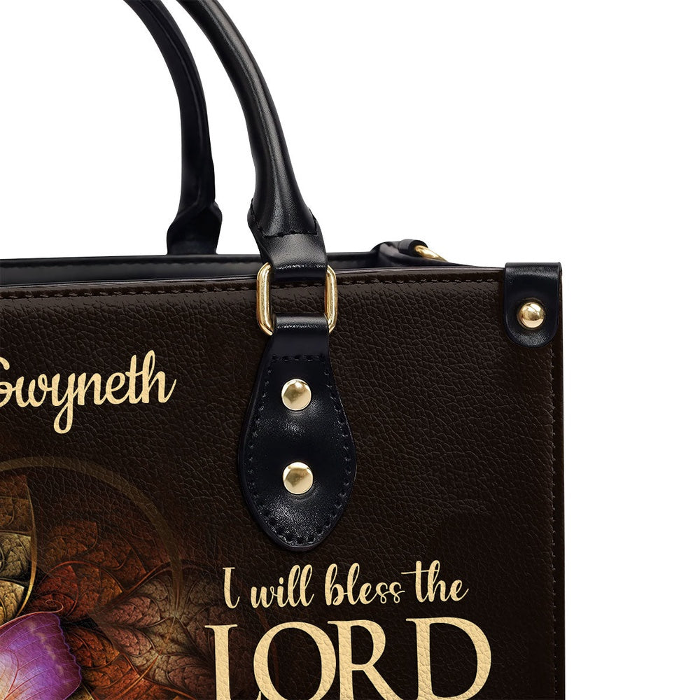 Personalized Christian Leather Bag, Flower & Butterfly Psalm 341 I Will Bless The Lord At All Times Leather Handbag, Faith Handbag