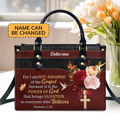 Personalized Christian Leather Bag, For I Am Not Ashamed Of The Gospel Leather Handbag, Faith Handbag