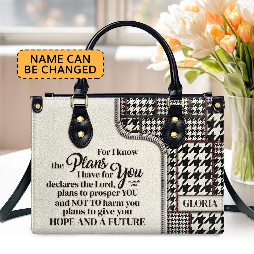 Personalized Christian Leather Bag, For I Know The Plans I Have For You Jeremiah 2911 Leather Handbag, Faith Handbag